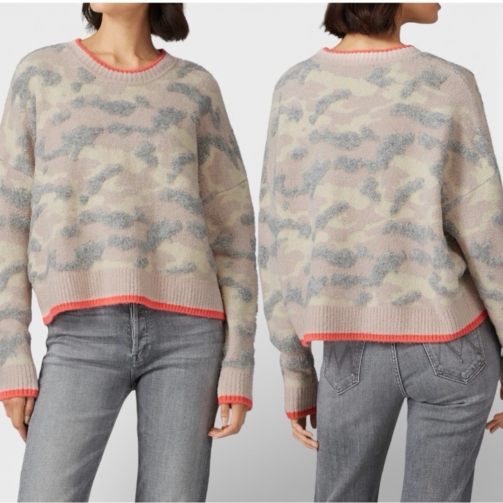Anthropologie Camouflage Sweater with Coral Trim
